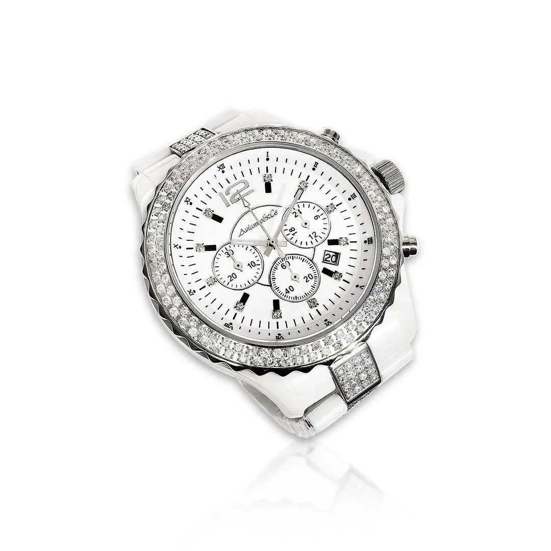 Avianne & Co White Ceramic Diamond Watch 3.83 ctw