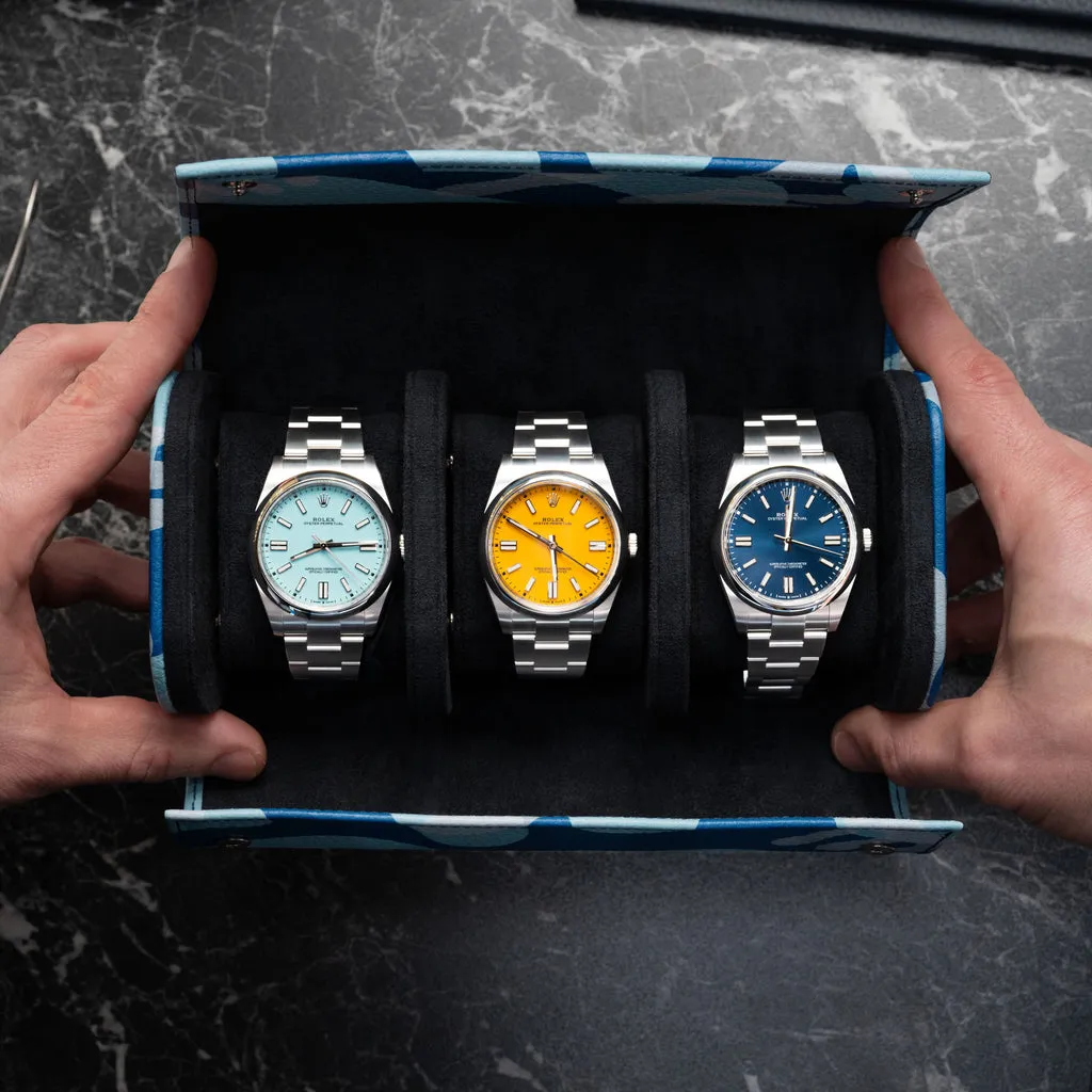 Azure Camo Watch Roll – Three Watches