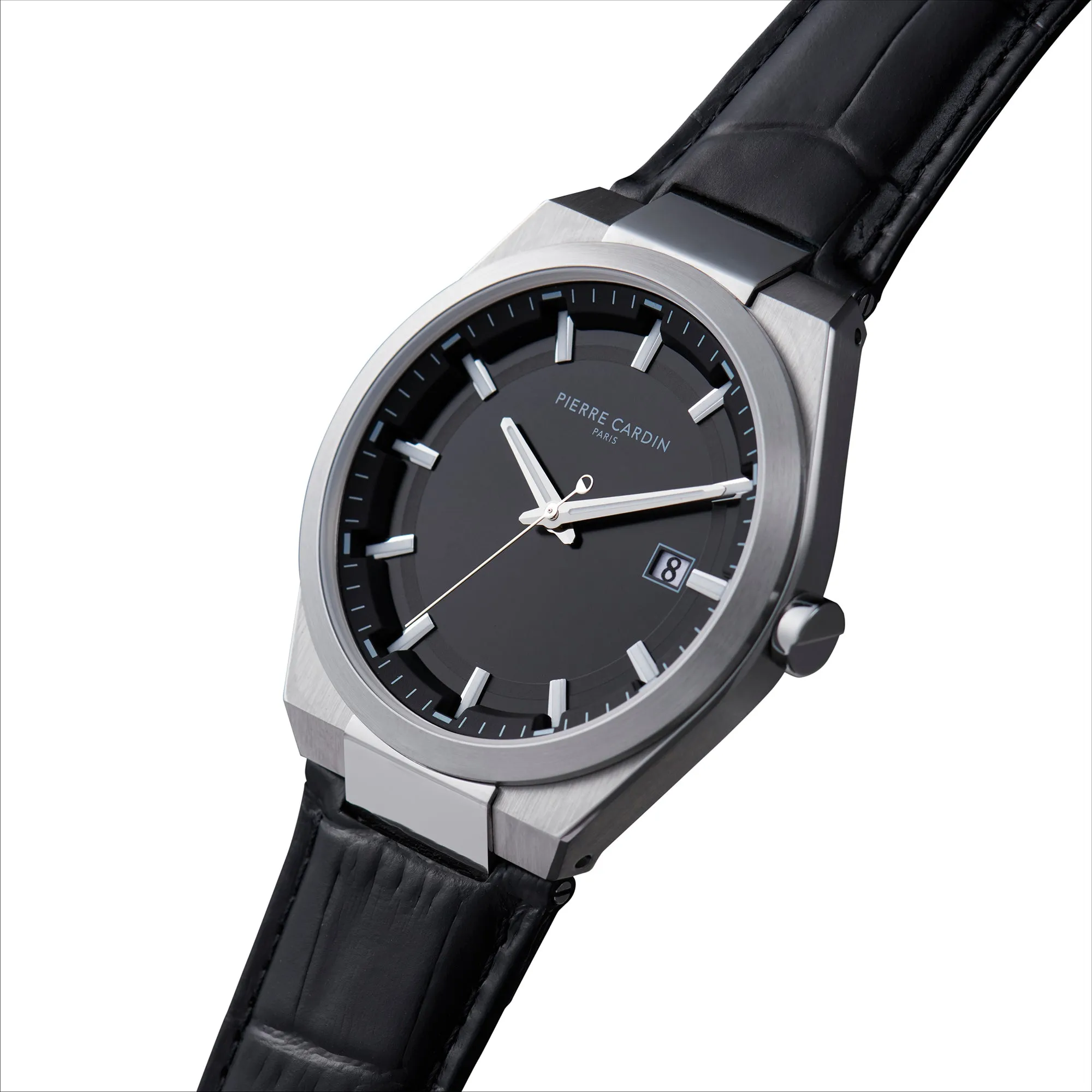 Batignolles Robust Stainless Steel watch with Black Dial with Black Leather Strap