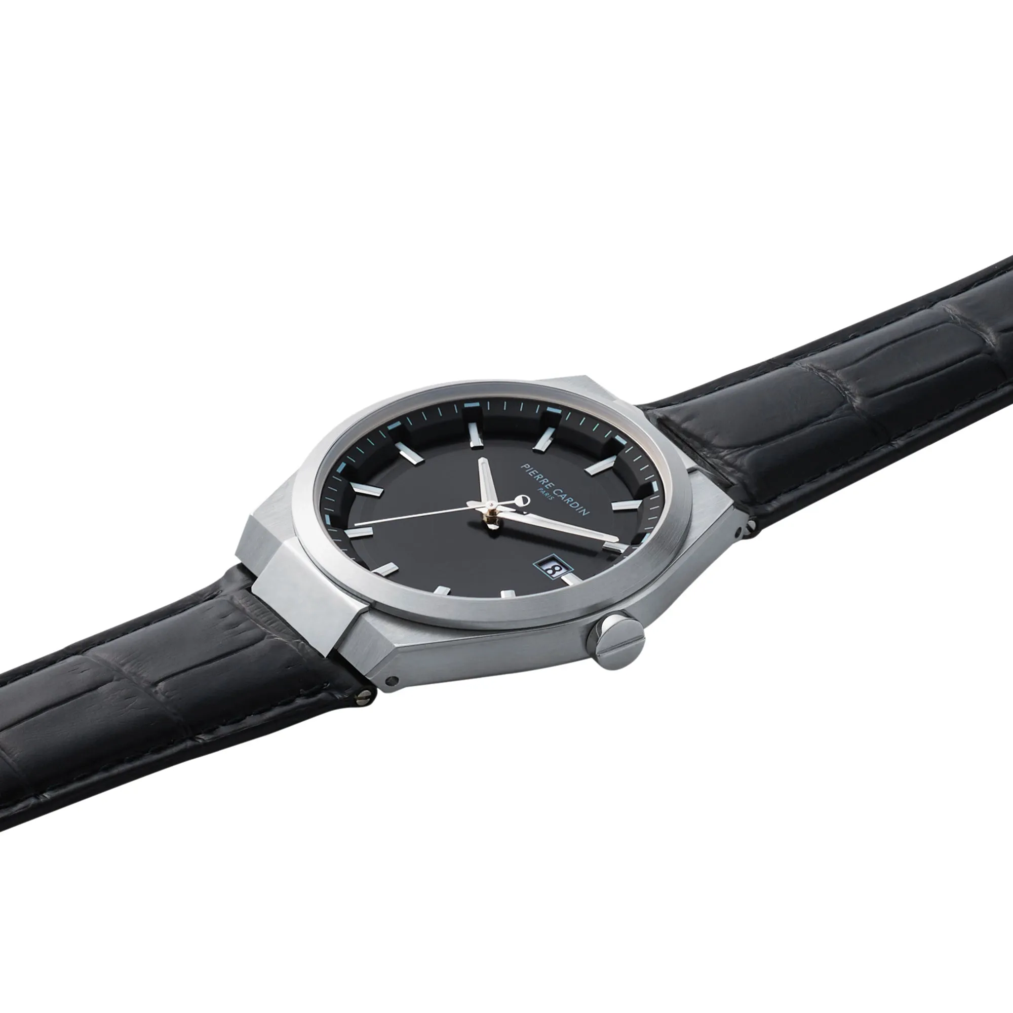 Batignolles Robust Stainless Steel watch with Black Dial with Black Leather Strap