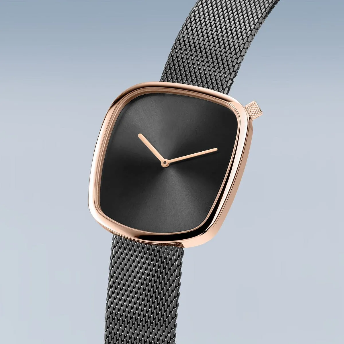 Bering Rose Gold & Grey Stainless Steel Mesh Pebble Watch with Grey Dial