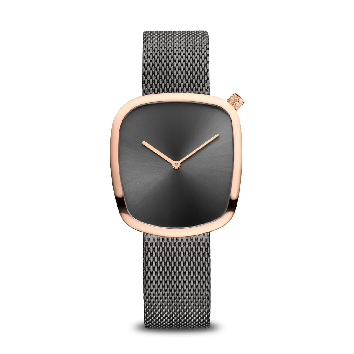 Bering Rose Gold & Grey Stainless Steel Mesh Pebble Watch with Grey Dial