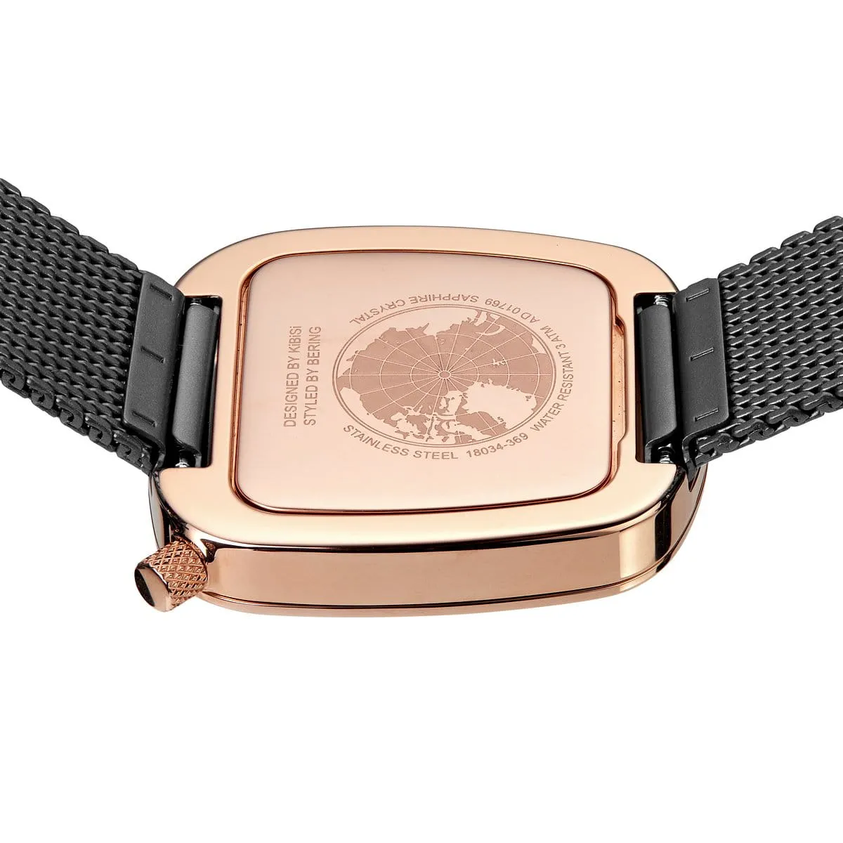 Bering Rose Gold & Grey Stainless Steel Mesh Pebble Watch with Grey Dial