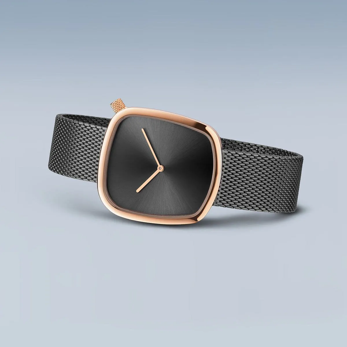 Bering Rose Gold & Grey Stainless Steel Mesh Pebble Watch with Grey Dial