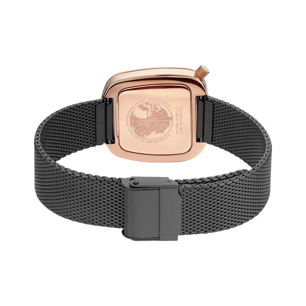 Bering Rose Gold & Grey Stainless Steel Mesh Pebble Watch with Grey Dial