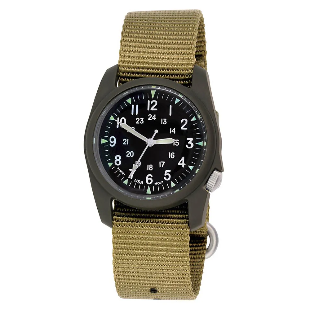 Bertucci Black Dial Dark Olive Case RETROFORM KHAKI Nylon Band Wrist Watch - 11601