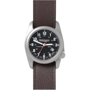 Bertucci Mens Black Dial Brown Leather Strap Band Qurtz Watch - 12087