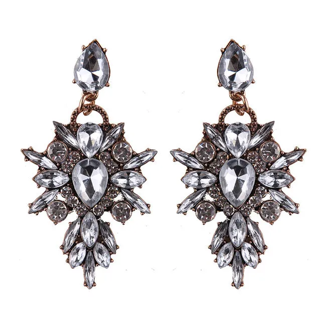 Best lady 2016 New Colorful Flower Big Brand Design Luxury Starburst Pendant Crystal Stud Gem Statement Earrings Jewelry 3343