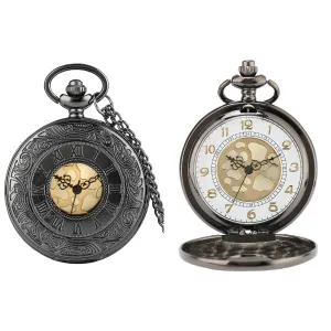 Black Roman Numerals Quartz Pocket Watch
