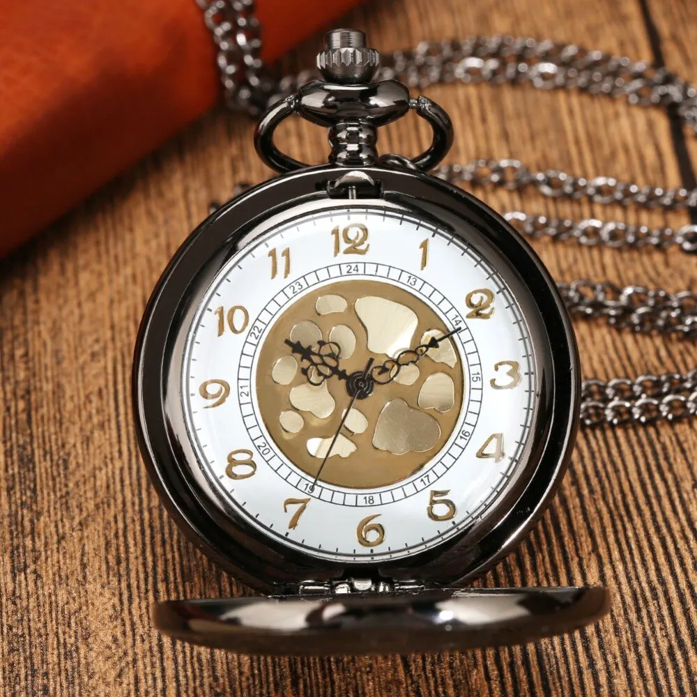 Black Roman Numerals Quartz Pocket Watch