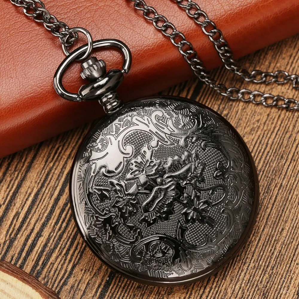 Black Roman Numerals Quartz Pocket Watch