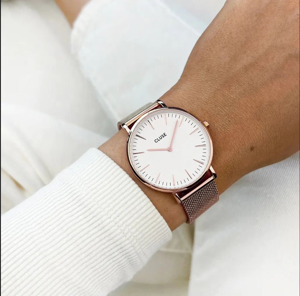 Boho Chic Mesh Rose Gold/White Watch