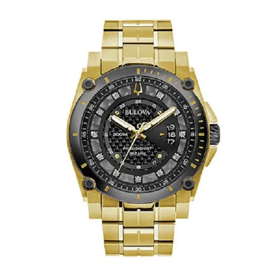Bulova Precisionist Watch with 46MM Black Round Dial and Stainless Steel Bracelet. 98D156