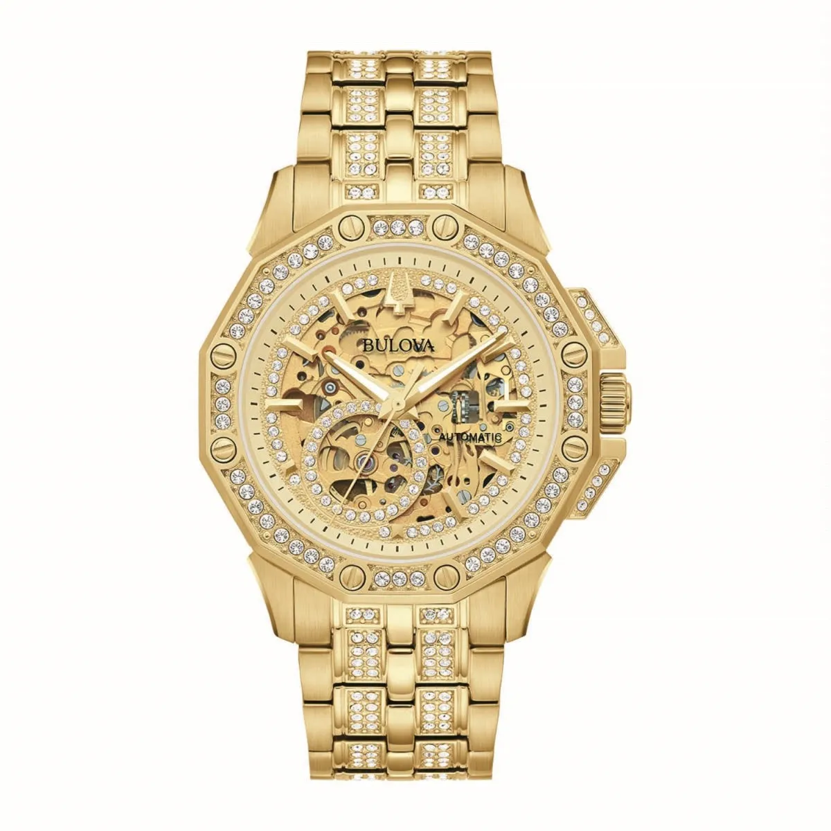 Bulova Watch with 41MM Open Face Skeleton Round Dial and Stainless Steel Bracelet. 98A292