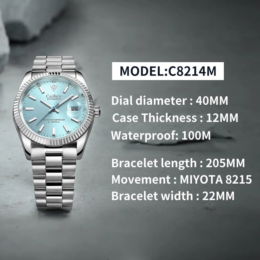 CADISEN Men Automatic Watch Sapphire Luxury Mechanical Wristwatch Stainless Steel Waterproof Watches Casual Homage