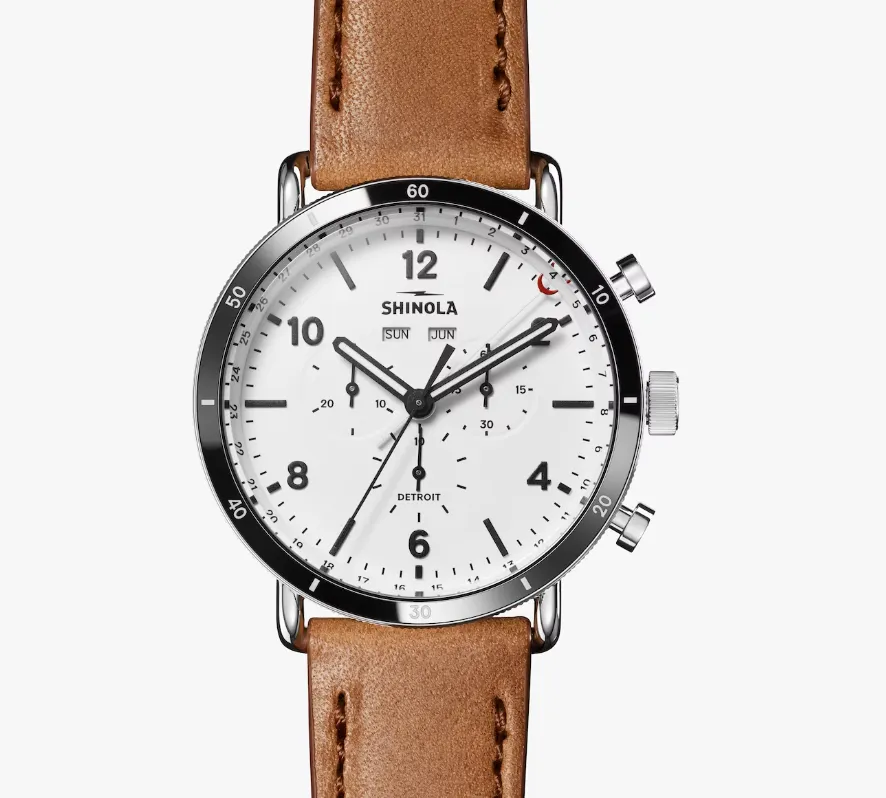 Canfield Sport Watch - 45mm White / Bourbon Leather Strap