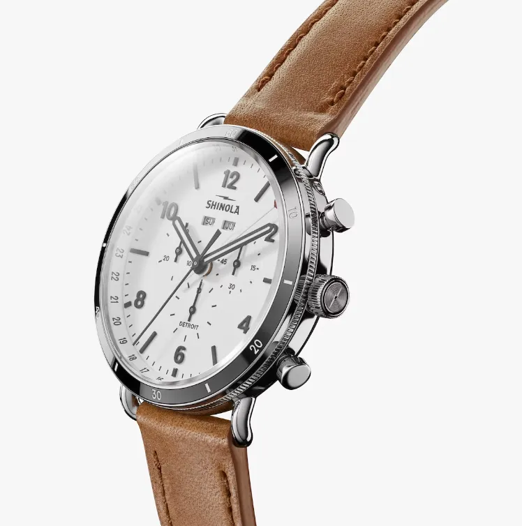 Canfield Sport Watch - 45mm White / Bourbon Leather Strap