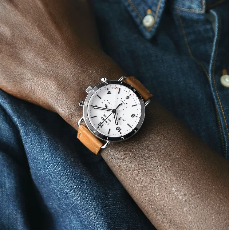 Canfield Sport Watch - 45mm White / Bourbon Leather Strap