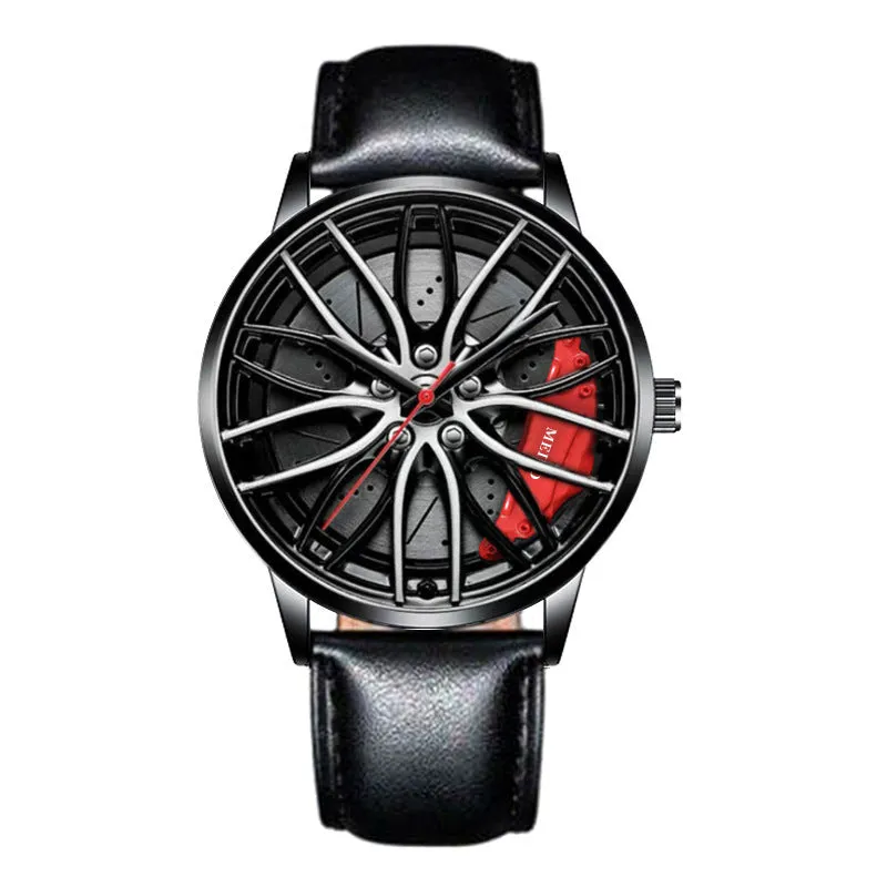 Car Watches for Men, Waterproof Stainless Steel Japanese Quartz Wrist Watch Sports Men’s Watches with Car Wheel Rim Hub Design
