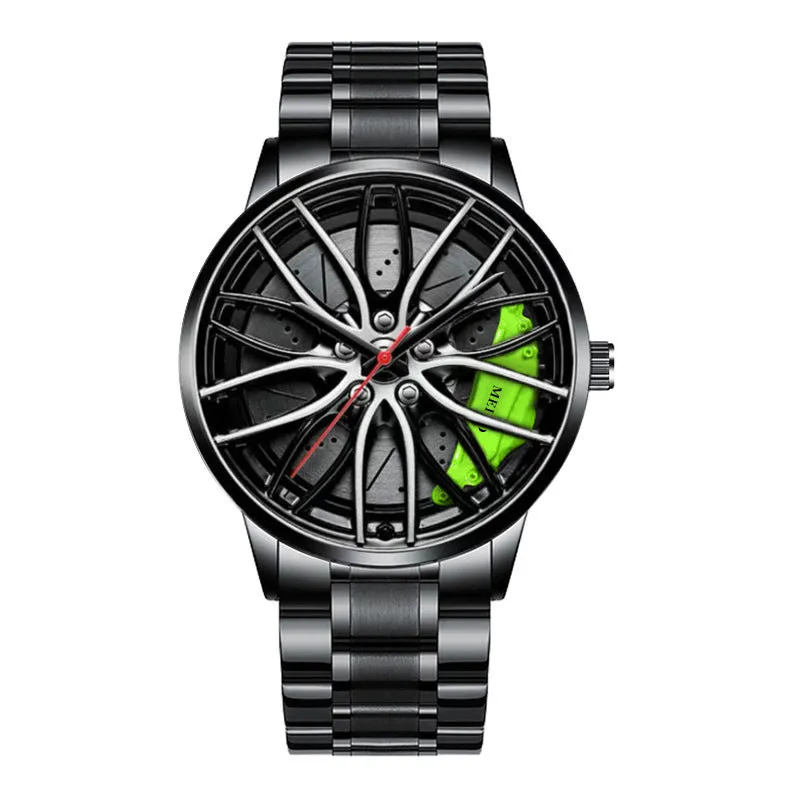 Car Watches for Men, Waterproof Stainless Steel Japanese Quartz Wrist Watch Sports Men’s Watches with Car Wheel Rim Hub Design