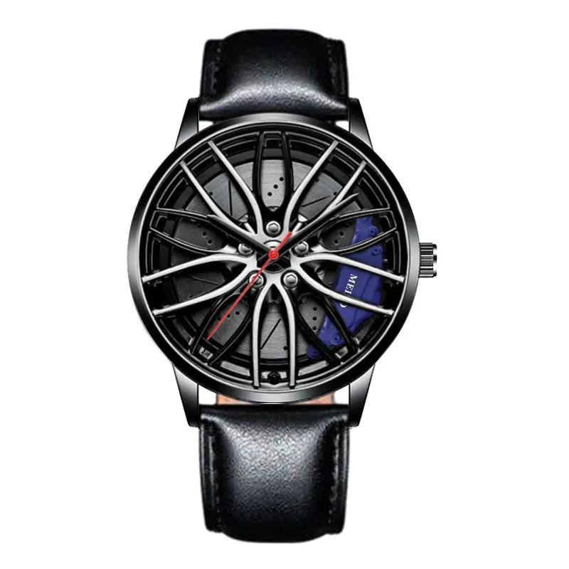 Car Watches for Men, Waterproof Stainless Steel Japanese Quartz Wrist Watch Sports Men’s Watches with Car Wheel Rim Hub Design