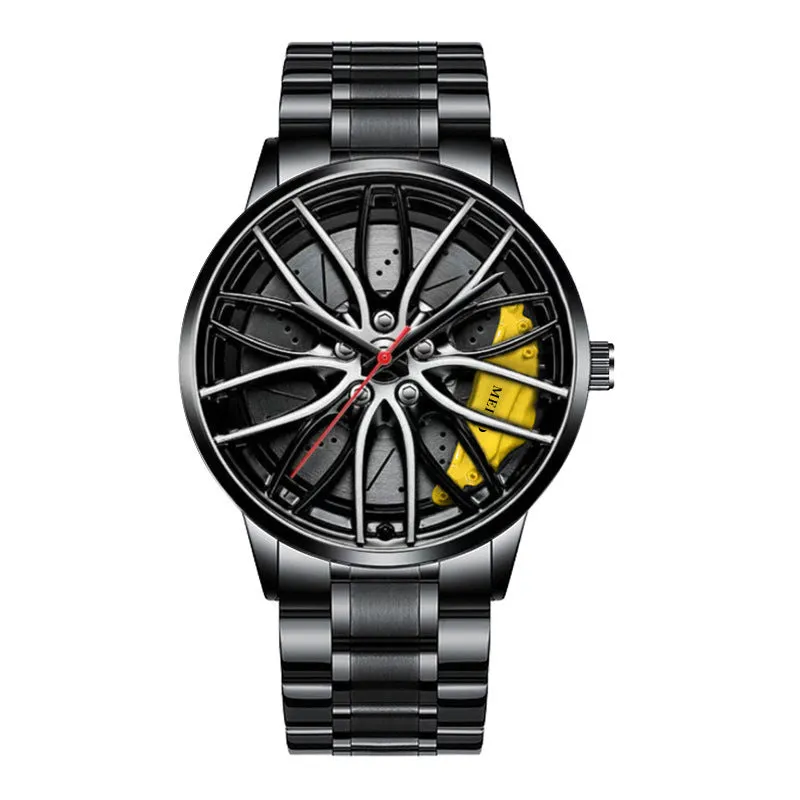 Car Watches for Men, Waterproof Stainless Steel Japanese Quartz Wrist Watch Sports Men’s Watches with Car Wheel Rim Hub Design
