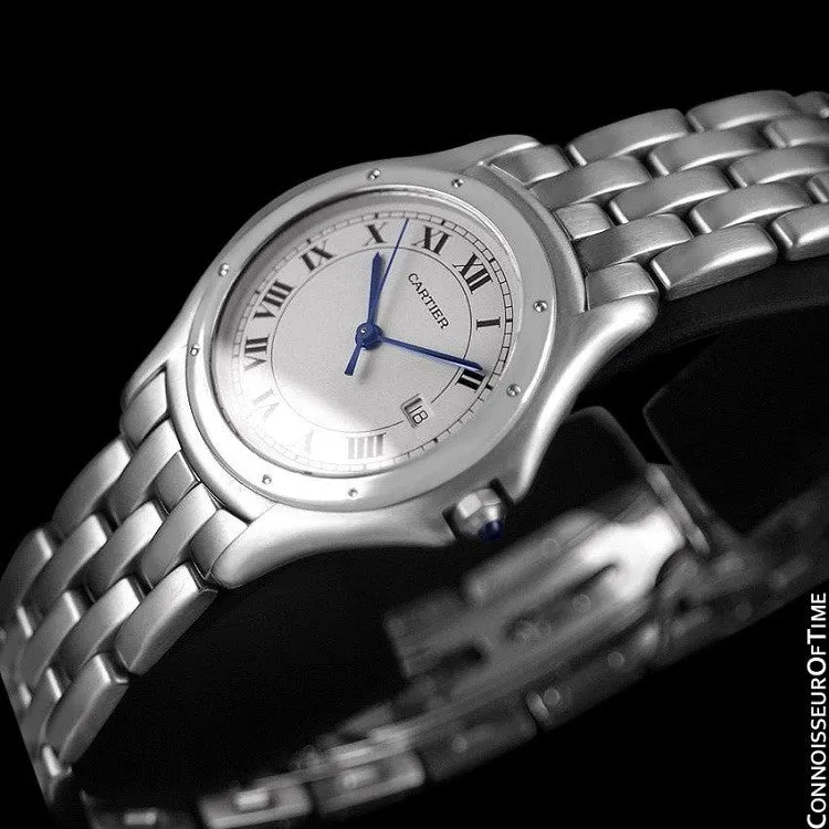 Cartier Cougar Panthere Mens Quartz Watch with Date - Stainless Steel