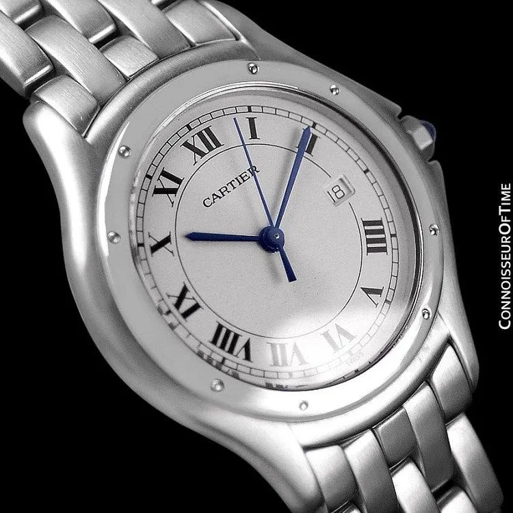 Cartier Cougar Panthere Mens Quartz Watch with Date - Stainless Steel