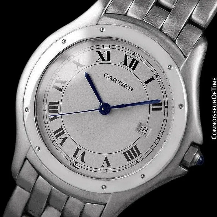 Cartier Cougar Panthere Mens Quartz Watch with Date - Stainless Steel