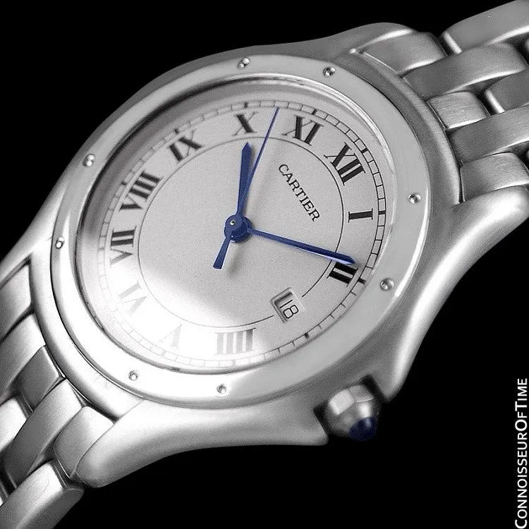 Cartier Cougar Panthere Mens Quartz Watch with Date - Stainless Steel