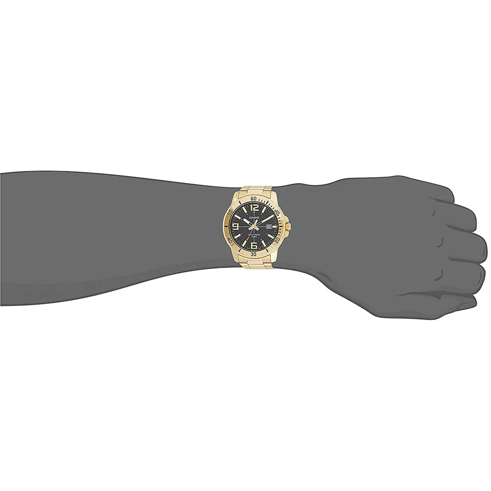 Casio Men's Black Dial Gold Stainless Steel Band Analog Japanese Quartz Watch - MTP-VD01G-1BVUDF