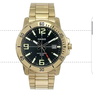 Casio Men's Black Dial Gold Stainless Steel Band Analog Japanese Quartz Watch - MTP-VD01G-1BVUDF