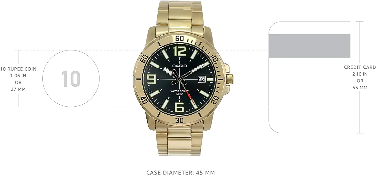 Casio Men's Black Dial Gold Stainless Steel Band Analog Japanese Quartz Watch - MTP-VD01G-1BVUDF