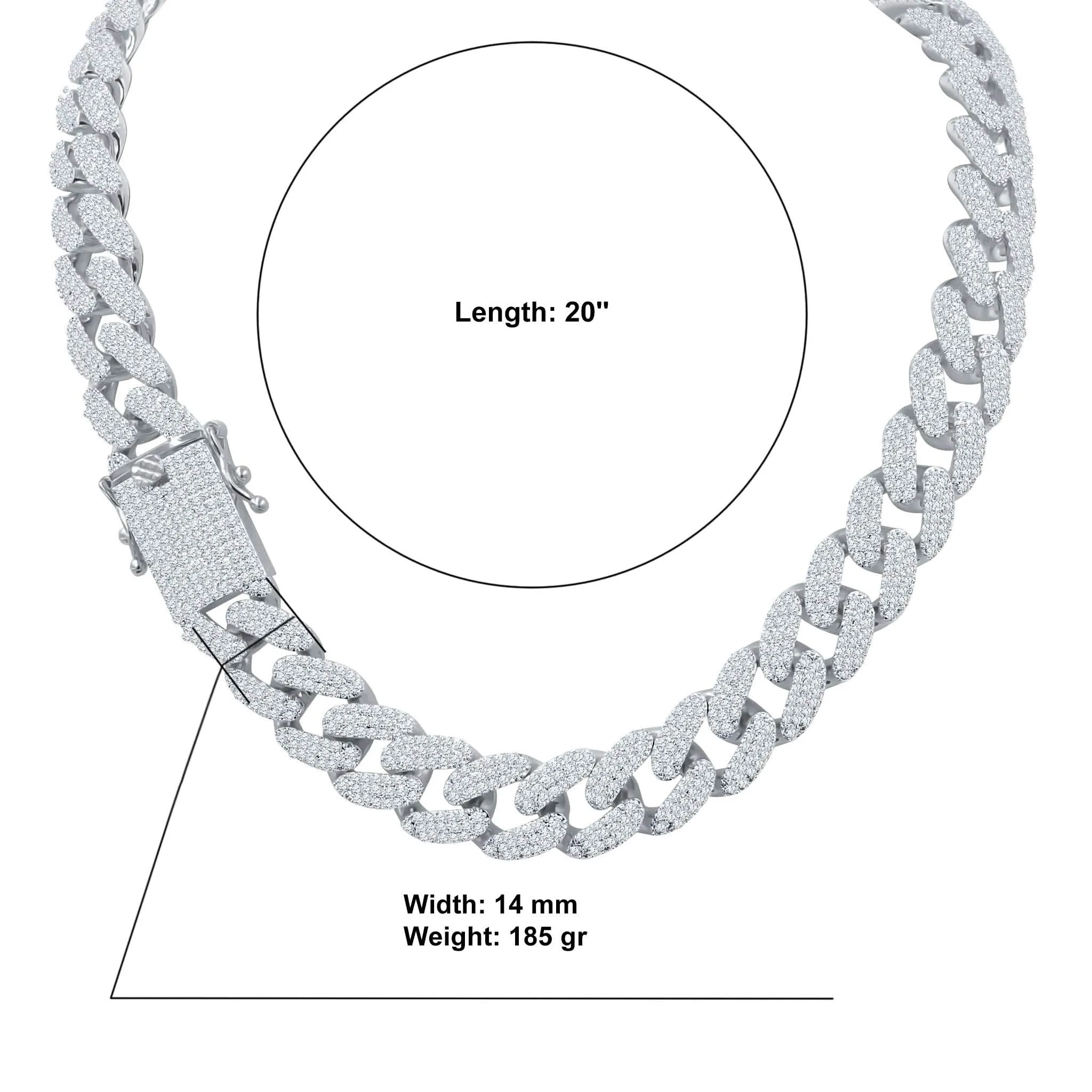 Chatoyant 14MM Sterling Silver Cuban Link Chain with Dazzling Cubic Zirconia