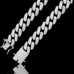 Chatoyant 14MM Sterling Silver Cuban Link Chain with Dazzling Cubic Zirconia