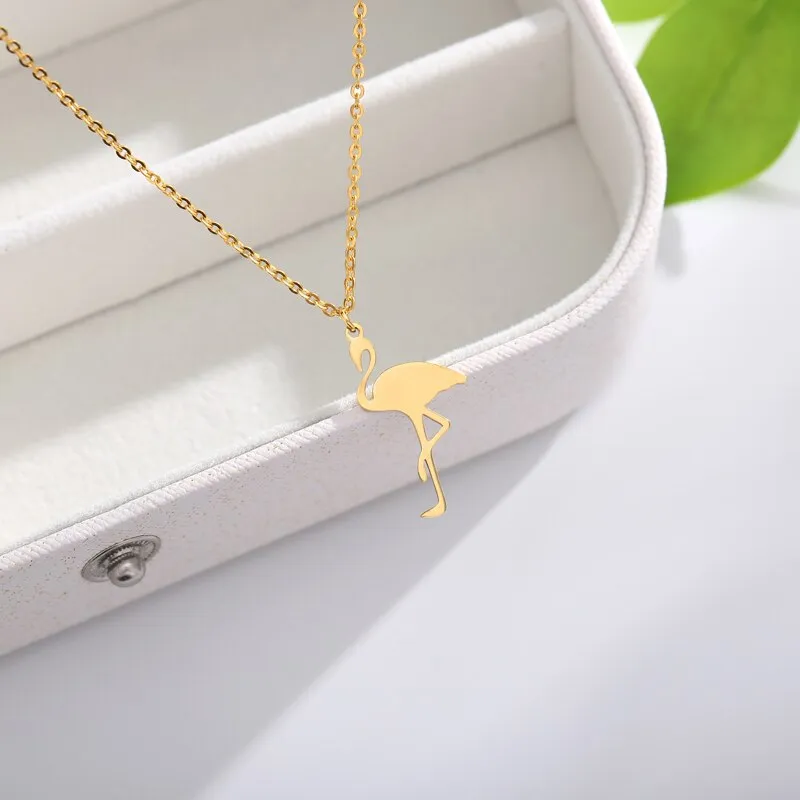 Cute Flamingo Choker Necklaces For Women Stainless