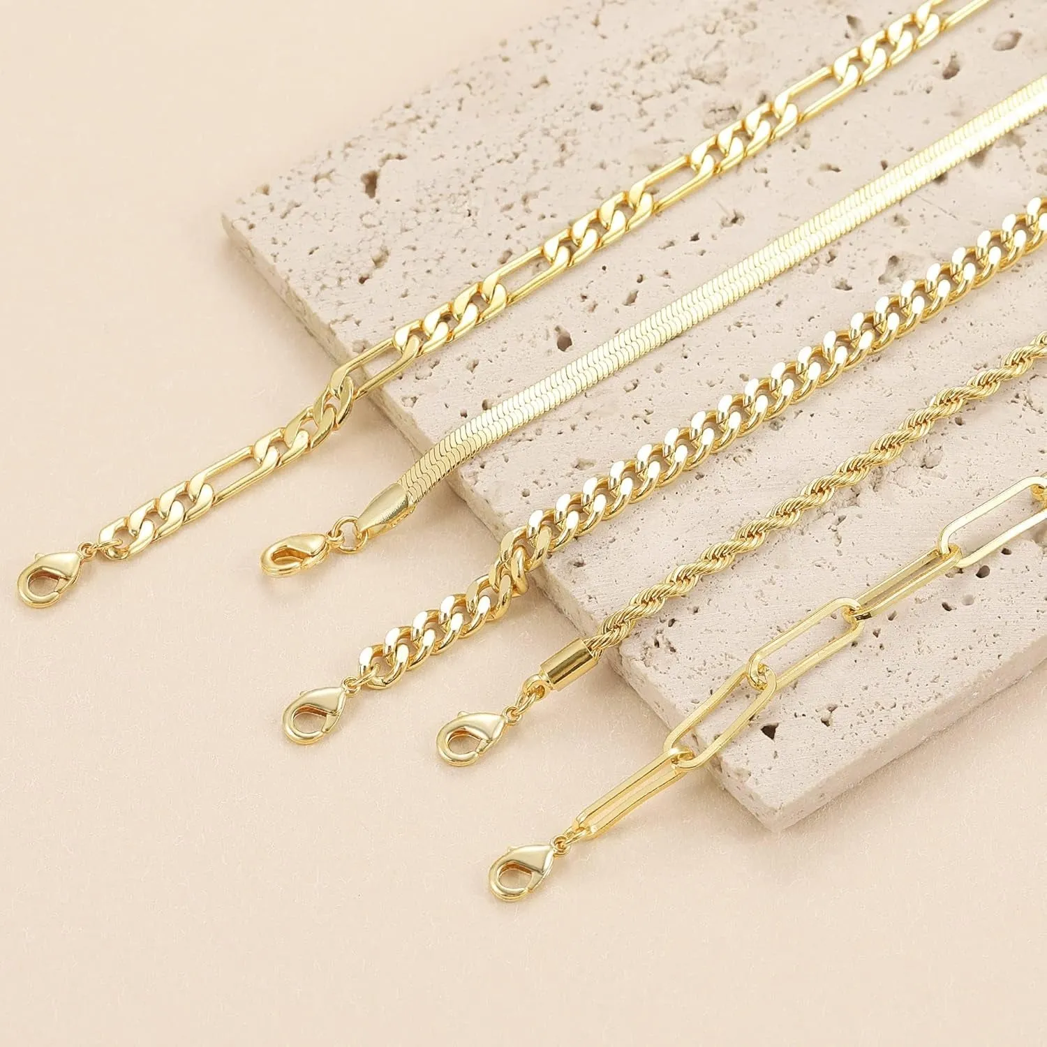 DEARMAY Gold Bracelets for Women Waterproof, 14K Real Gold Jewelry Sets for Women Trendy Thin Dainty Stackable Cuban Link Paperclip Chain Bracelet Pack Fashion Accessories Gifts for Womens
