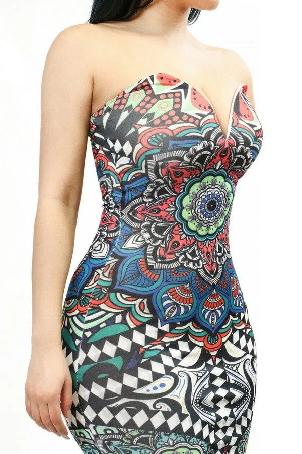 Deep V Neck Midi Dress