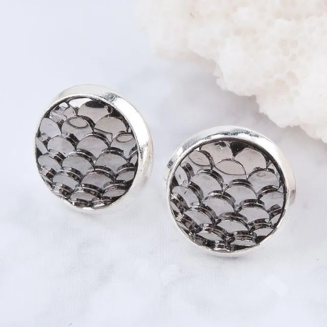 DoreenBeads Handmade Druzy /Drusy Resin Beads Round Earrings Mermaid Fish Scale Pattern Fashion Trendy Woman 15x12mm 1Pair