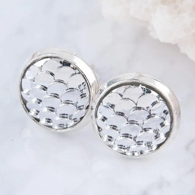 DoreenBeads Handmade Druzy /Drusy Resin Beads Round Earrings Mermaid Fish Scale Pattern Fashion Trendy Woman 15x12mm 1Pair