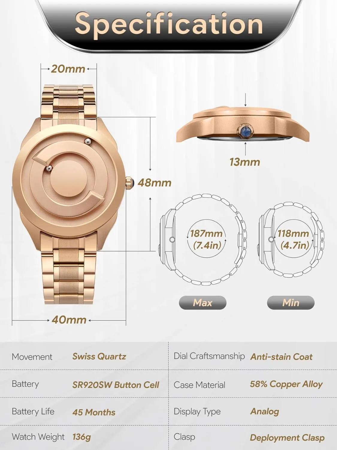EUTOUR Men's Watch Wristwatch, Magnetic Watches Fancy Minimalist Unisex Watches Watch Stainless Steel Bracele