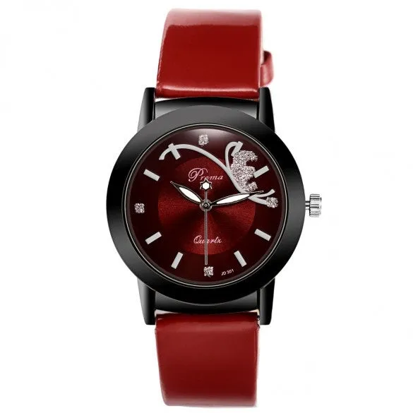 Fashion Classic Women Watch Round Dial Quartz Wristwatch Synthetic Leather Band