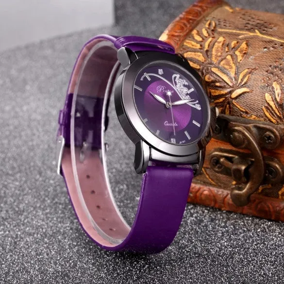 Fashion Classic Women Watch Round Dial Quartz Wristwatch Synthetic Leather Band