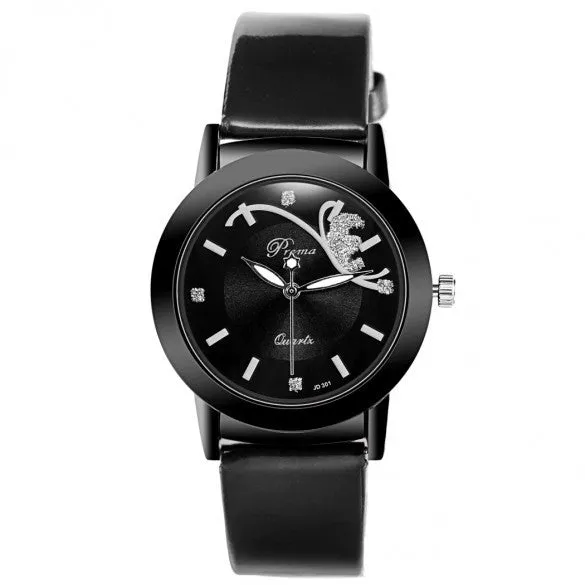 Fashion Classic Women Watch Round Dial Quartz Wristwatch Synthetic Leather Band