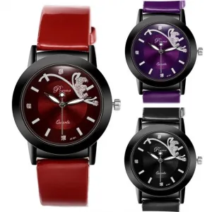 Fashion Classic Women Watch Round Dial Quartz Wristwatch Synthetic Leather Band