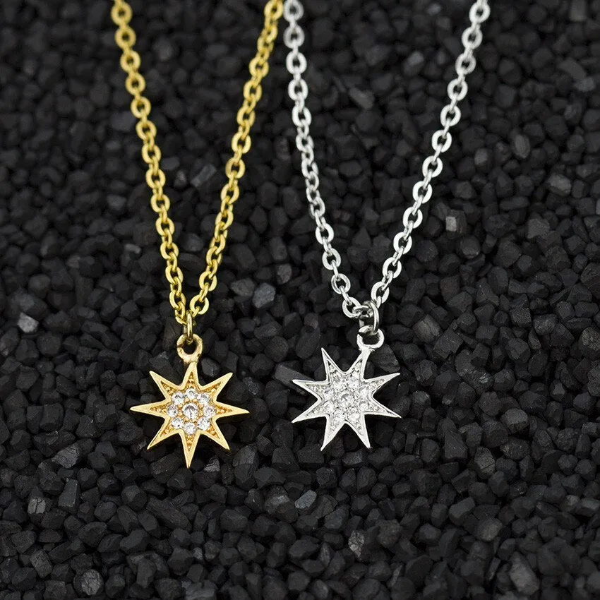 Fashion Paved CZ Stone North Star Necklace Crystal