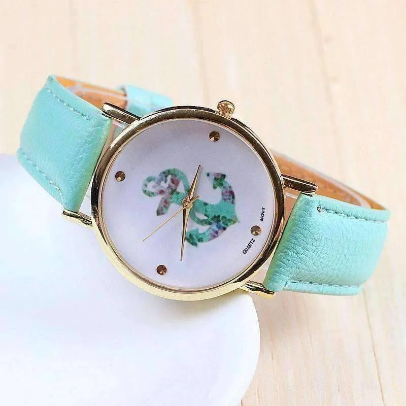 Floral Anchor Watch in Minty Blue