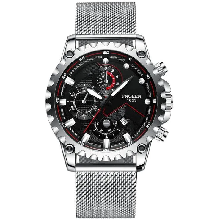 FNGEEN 5055 Men's Stylish Waterproof Quartz Watch with Stainless Steel Band