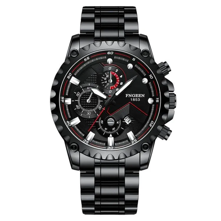 FNGEEN 5055 Men's Stylish Waterproof Quartz Watch with Stainless Steel Band