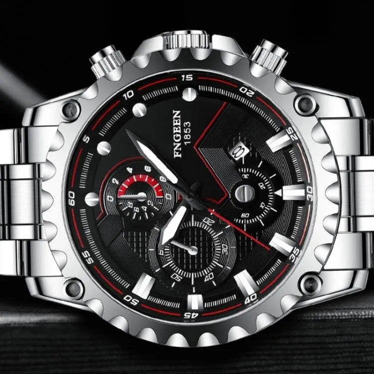 FNGEEN 5055 Men's Stylish Waterproof Quartz Watch with Stainless Steel Band